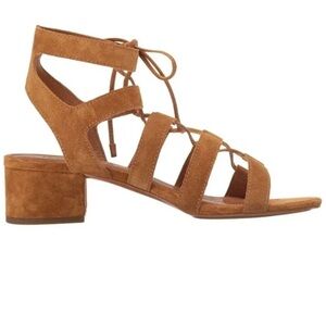 Frye Chrissy Side Ghillie Cognac Tan Cognac Suede Lace Up Heeled Sandals Sz 8